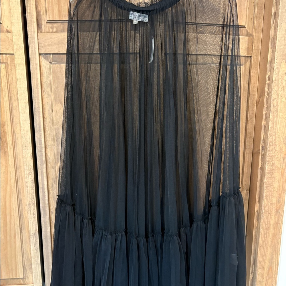 NWT Geisha Designs X Anthropologie Black Sheer Maxi Skirt Sz L